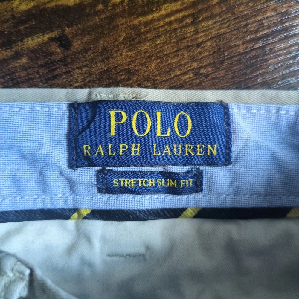 Polo Ralph Lauren Mens 40x30 Stretch Slim Fit Chino Khaki Pants Tan Preppy